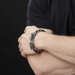 Fort Tempus Black Leather & Stainless Steel Curb Chain Dragon Bracelet 9 Fort Tempus Black Leather & Stainless Steel Curb Chain Dragon Bracelet -MEN'S BRACELETS Sales Store jwm megashoot brace 3 14286 1