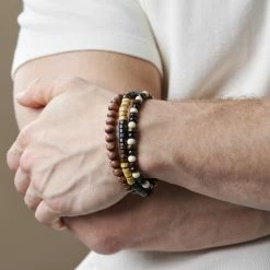 Collin Rowe Brown, Beige & Black Wood Bead Bracelet -MEN'S BRACELETS Sales Store jwm megashoot brace 3 2461 1