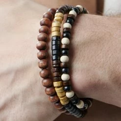 Collin Rowe Brown, Beige & Black Wood Bead Bracelet -MEN'S BRACELETS Sales Store jwm megashoot brace 3 2461 bm