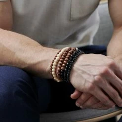 Collin Rowe Black, Brown & Cream Natural Wooden Bracelet Set -MEN'S BRACELETS Sales Store jwm megashoot brace 3 4632 1