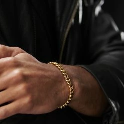 Lucleon 8mm Gold-Tone Stainless Steel Curb Chain Bracelet -MEN'S BRACELETS Sales Store jwm megashoot bracelets 15100 1