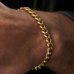 Lucleon 8mm Gold-Tone Stainless Steel Curb Chain Bracelet -MEN'S BRACELETS Sales Store jwm megashoot bracelets 15100 1bm1