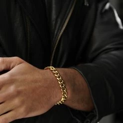 Lucleon 10mm Gold-Tone Stainless Steel Curb Chain Bracelet -MEN'S BRACELETS Sales Store jwm megashoot bracelets 15104 1