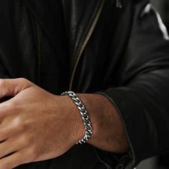 Lucleon 10mm Silver-Tone Stainless Steel Curb Chain Bracelet -MEN'S BRACELETS Sales Store jwm megashoot bracelets 15116 1.2