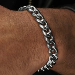 Lucleon 10mm Silver-Tone Stainless Steel Curb Chain Bracelet -MEN'S BRACELETS Sales Store jwm megashoot bracelets 15116 1.2bm
