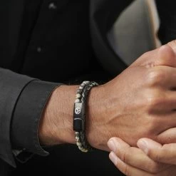 Lucleon Icon | Black Leather & Grey Jasper Double Bracelet -MEN'S BRACELETS Sales Store jwm megashoot bracelets 20321 1
