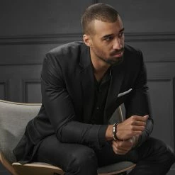 Lucleon Icon | Black Leather & Grey Jasper Double Bracelet -MEN'S BRACELETS Sales Store jwm megashoot bracelets 20321 1.2