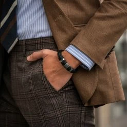 Lucleon Icon | Black Leather & Silver-Tone Stainless Steel Bracelet -MEN'S BRACELETS Sales Store lalal 1