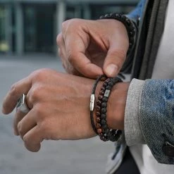 Lucleon Red Tiger's Eye & Black Lava Rock & Leather Cord Bracelet Set 7 Lucleon Red Tiger's Eye & Black Lava Rock & Leather Cord Bracelet Set -MEN'S BRACELETS Sales Store lksfljsf9223