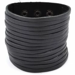 Collin Rowe Black Leather Adjustable Wide Wrap Cuff Bracelet