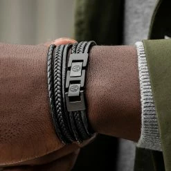 Lucleon Roy | All Black Leather & Stainless Steel Wrap Bracelet 11 Lucleon Roy | All Black Leather & Stainless Steel Wrap Bracelet -MEN'S BRACELETS Sales Store ooooo