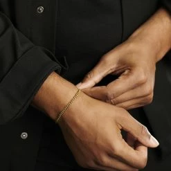 Lucleon 4mm Gold-Tone Stainless Steel Curb Chain Bracelet -MEN'S BRACELETS Sales Store rel 23016 1x1 1 nathan 1