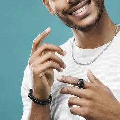 Lucleon All Black Braided Leather & Stainless Steel Bracelet 11 Lucleon All Black Braided Leather & Stainless Steel Bracelet -MEN'S BRACELETS Sales Store rel happi images 1 copybracel 1