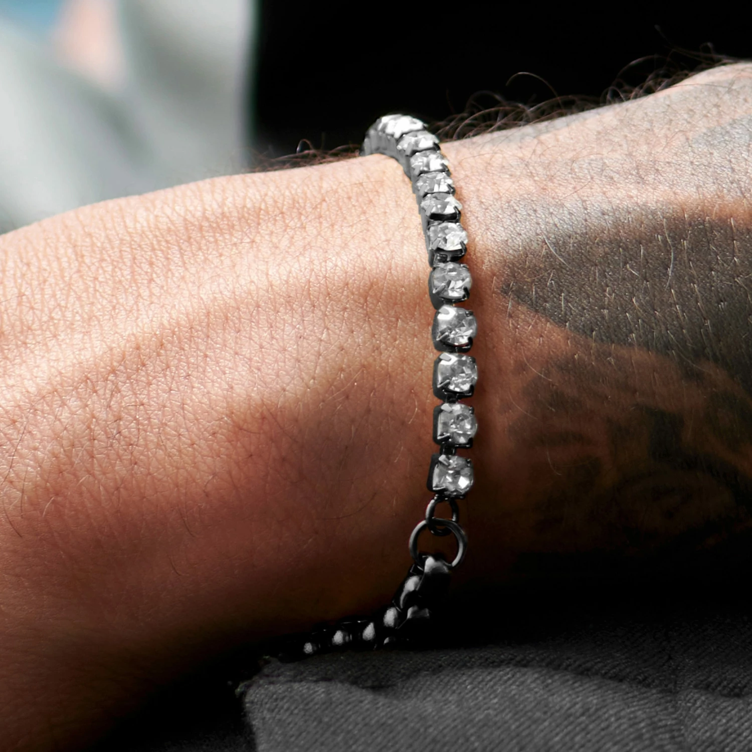 Lucleon Amager | Gunmetal Stainless Steel Box Chain & Glass Diamond Bracelet 6 Lucleon Amager | Gunmetal Stainless Steel Box Chain & Glass Diamond Bracelet - Image 6