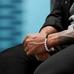 Lucleon Amager | Gunmetal Stainless Steel Curb Chain & Pearl Bracelet -MEN'S BRACELETS Sales Store rst acpa collectionpage gold 23105 silver 23101 black 23109 bjarkejohansen 2