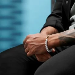 Lucleon Amager | Gold-Tone Stainless Steel Curb Chain & Pearl Bracelet -MEN'S BRACELETS Sales Store rst acpa collectionpage gold 23105 silver 23101 black 23109 bjarkejohansen 2 3