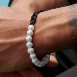 Lucleon Amager | Gunmetal Stainless Steel Curb Chain & Pearl Bracelet -MEN'S BRACELETS Sales Store rst acpa collectionpage gold 23105 silver 23101 black 23109 bjarkejohansen 2 bm
