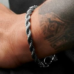 Lucleon Amager | 6mm Silver-Tone Stainless Steel Rope Chain Bracelet -MEN'S BRACELETS Sales Store rst acpa collectionpage gold 23157 silver 23153 black 23161 bjarkejohansen 2 2 bm