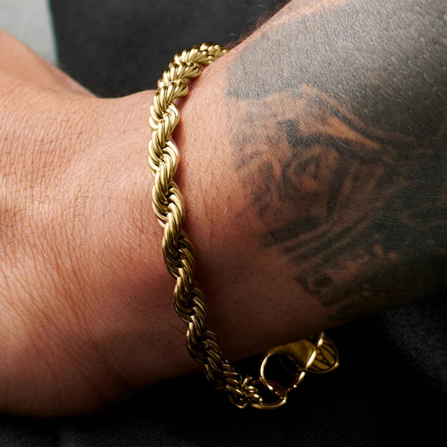 Lucleon Amager | 6mm Gold-Tone Stainless Steel Rope Chain Bracelet 6 Lucleon Amager | 6mm Gold-Tone Stainless Steel Rope Chain Bracelet - Image 6