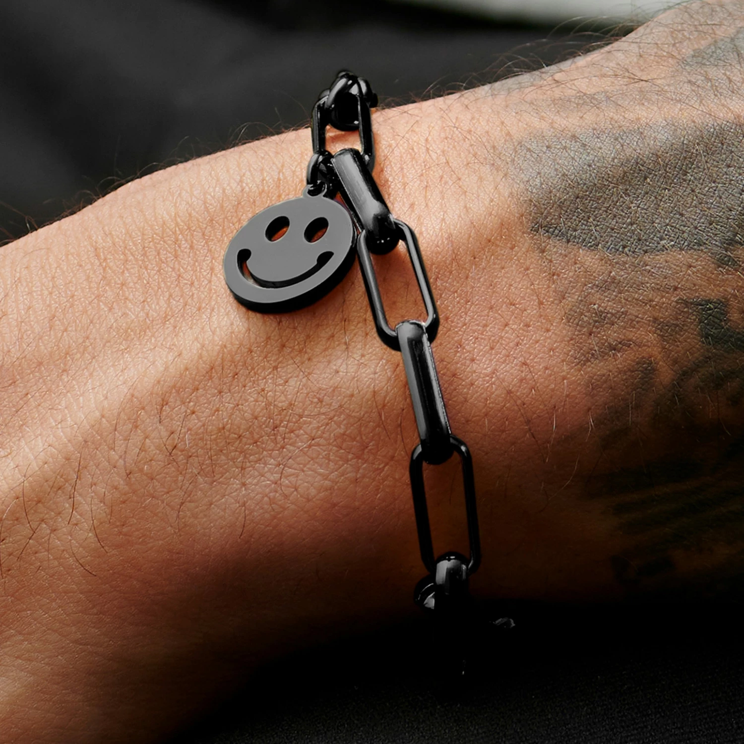 Lucleon Amager | Gunmetal Stainless Steel Curb & Cable Chain Smiley Bracelet 6 Lucleon Amager | Gunmetal Stainless Steel Curb & Cable Chain Smiley Bracelet - Image 6