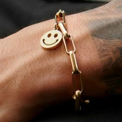 Lucleon Amager | Gold-Tone Stainless Steel Curb & Cable Chain Smiley Bracelet -MEN'S BRACELETS Sales Store rst acpa collectionpage gold23129 silver23125 black23133 bjarkejohansen 2 bm