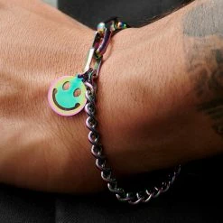 Lucleon Amager | Rainbow Stainless Steel Curb & Cable Chain Smiley Bracelet -MEN'S BRACELETS Sales Store rst acpa collectionpage rainbow23137 bjarkejohansen 2a bm