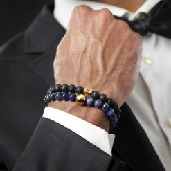 Lucleon Miro | Black Lava Rock & Blue Agate Bracelet Set -MEN'S BRACELETS Sales Store rst tys suit 4hover