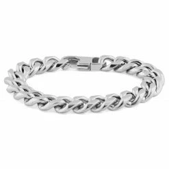 Lucleon 10mm Silver-Tone Stainless Steel Curb Chain Bracelet