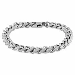 Lucleon 8mm Silver-Tone Stainless Steel Curb Chain Bracelet