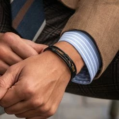 Lucleon Icon | Gold-Tone & Black Leather Cord Bracelet -MEN'S BRACELETS Sales Store sdfjkhdsfjkhw4rfseflkjs 1