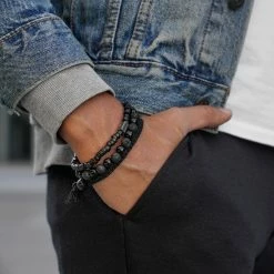 Lucleon Black Lava Rock, Onyx & Coconut Bracelet Set -MEN'S BRACELETS Sales Store sdfkljsdflj352525222252 1