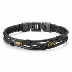 Lucleon Icon | Gold-Tone & Black Leather Cord Bracelet