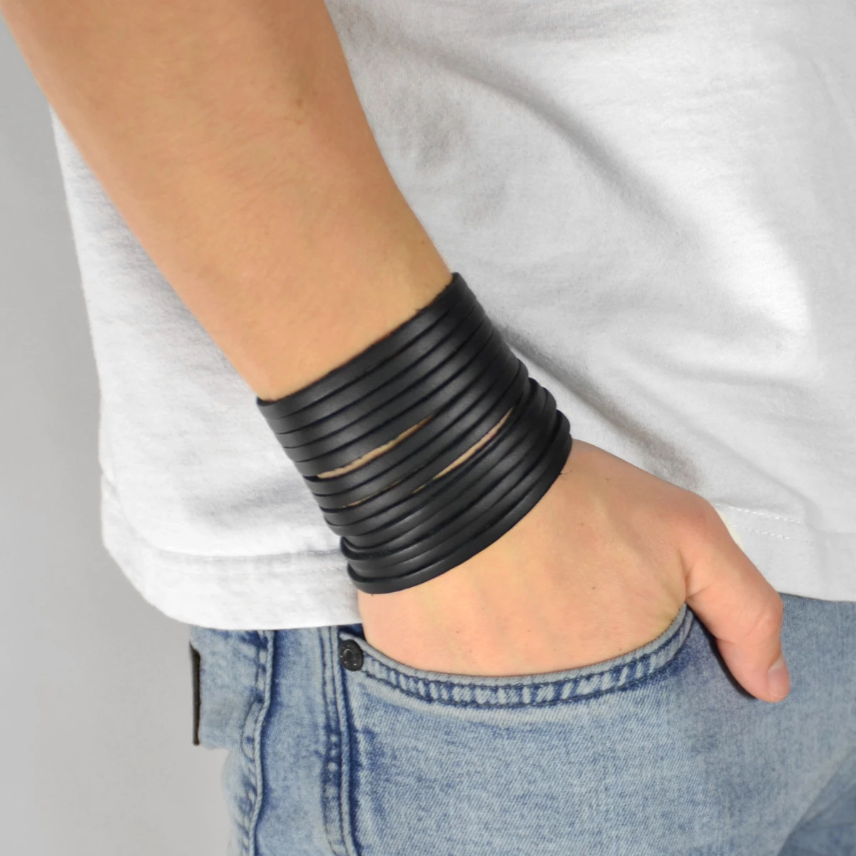 Collin Rowe Black Leather Adjustable Wide Wrap Cuff Bracelet 3 Collin Rowe Black Leather Adjustable Wide Wrap Cuff Bracelet - Image 3