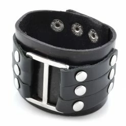 Collin Rowe Adjustable Black Leather Cuff Bracelet