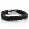 Fort Tempus Robust Black Braided Leather Bracelet