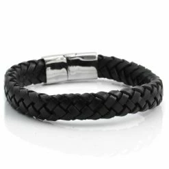 Fort Tempus Robust Black Braided Leather Bracelet