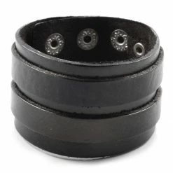 Collin Rowe Classic Black Leather Cuff Bracelet