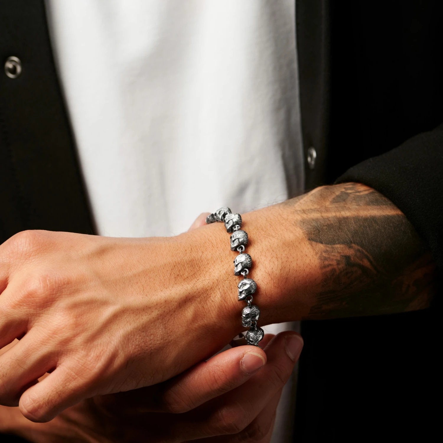 Arkai Rico | Silver-Tone Stainless Steel Skull Bracelet 4 Arkai Rico | Silver-Tone Stainless Steel Skull Bracelet - Image 4