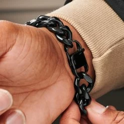 Lucleon 14mm Black Stainless Steel Curb Chain Bracelet -MEN'S BRACELETS Sales Store ste modelpics natahnwilliam 21977 11bm