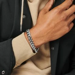 Lucleon 12mm Silver-Tone Stainless Steel Curb Chain Bracelet -MEN'S BRACELETS Sales Store ste modelpics natahnwilliam 22029 8 12mm 1