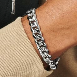 Lucleon 12mm Silver-Tone Stainless Steel Curb Chain Bracelet -MEN'S BRACELETS Sales Store ste modelpics natahnwilliam 22029 8 12mm bm 1