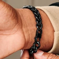 Lucleon 16mm Black Stainless Steel Curb Chain Bracelet -MEN'S BRACELETS Sales Store ste modelpics nathanwilliam 21985 19 16mmbm