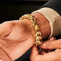 Lucleon 18mm Gold-Tone Stainless Steel Curb Chain Bracelet -MEN'S BRACELETS Sales Store ste modelpics nathanwilliam 22021 2