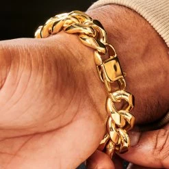 Lucleon 18mm Gold-Tone Stainless Steel Curb Chain Bracelet -MEN'S BRACELETS Sales Store ste modelpics nathanwilliam 22021 2bm