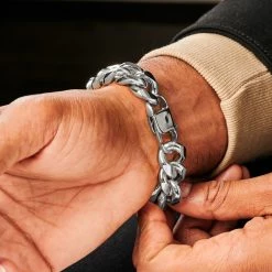 Lucleon 18mm Silver-Tone Stainless Steel Curb Chain Bracelet -MEN'S BRACELETS Sales Store ste modelpics nathanwilliam 22041 3