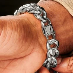 Lucleon 18mm Silver-Tone Stainless Steel Curb Chain Bracelet -MEN'S BRACELETS Sales Store ste modelpics nathanwilliam 22041 3bm