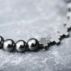 Arkai Sanatio | Grey Hematite and Stainless Steel Cross Bracelet -MEN'S BRACELETS Sales Store ste sbcl ig 1x1 bracelet arkai 23674 4