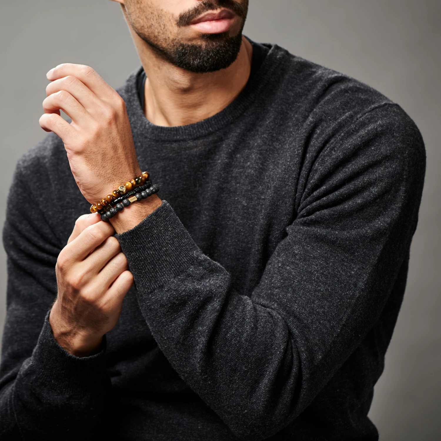 Lucleon Miro | Black Lava Rock, Coconut & Tiger's Eye Bracelet Set 3 Lucleon Miro | Black Lava Rock, Coconut & Tiger's Eye Bracelet Set - Image 3