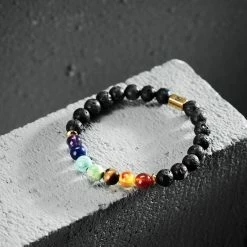 Lucleon Black Lava Rock & Multicolour Natural Stone Bracelet -MEN'S BRACELETS Sales Store ste spring2021 ig bracelet 21789 9