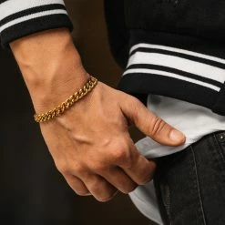 Lucleon 8mm Gold-Tone Stainless Steel Curb Chain Bracelet -MEN'S BRACELETS Sales Store sv5 sergio vol. 5 15100 bracelets 1